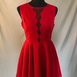 Red Fit and Flare Dress with Sheer Cut Out